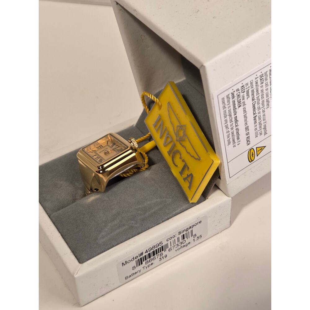 Invicta Mini Angel Gold Tone Ring Watch Quartz Square Roman Numeral New Box - Picture 2 of 5
